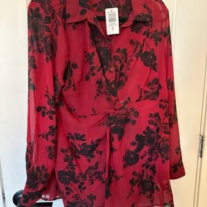 Torrid Red Chiffon Floral Tunic